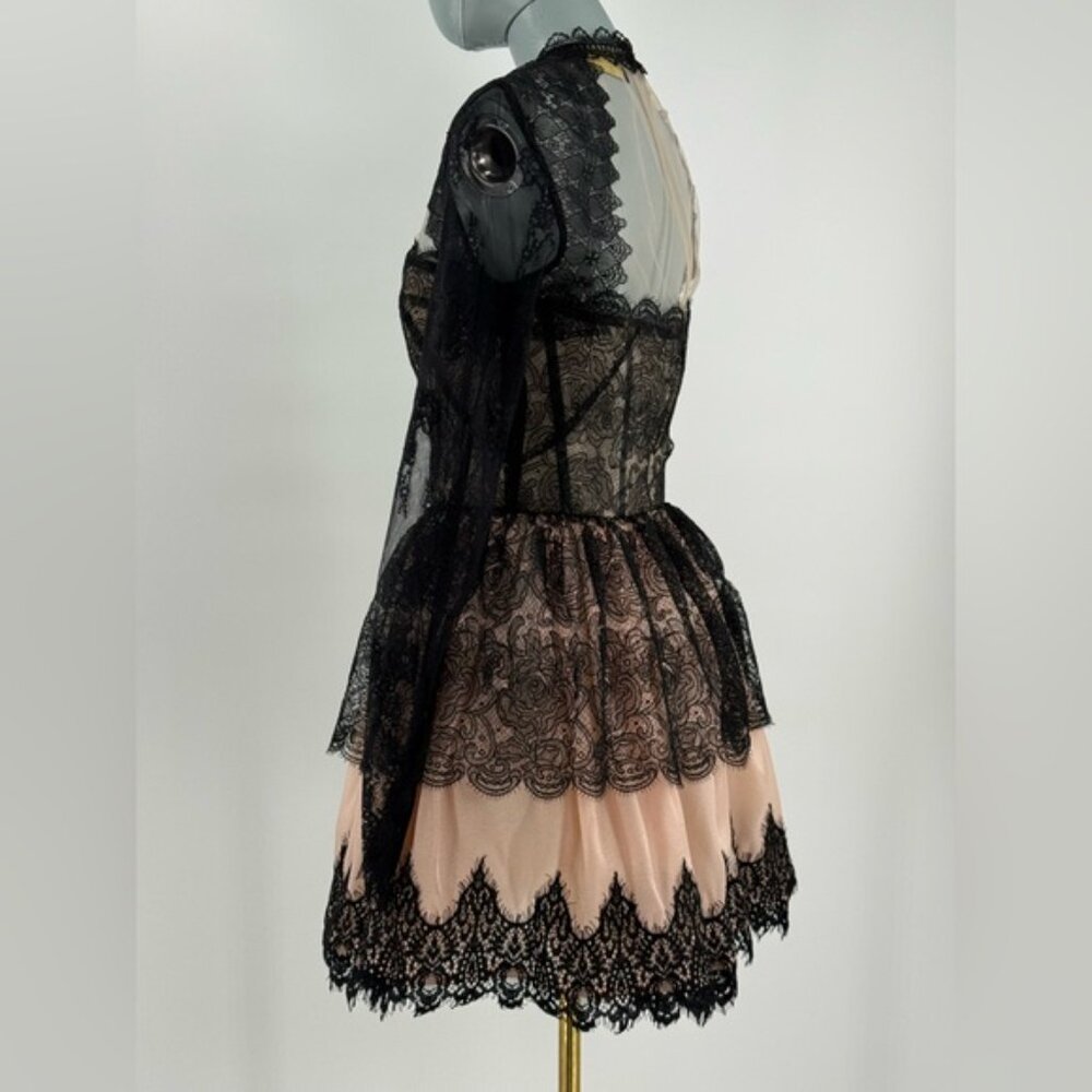 🆕 BRONX & BANCO 🧿 NWOT Daphne Illusion Lace Long Sleeve Mini Dress, Sz M US 6 - Picture 8 of 13